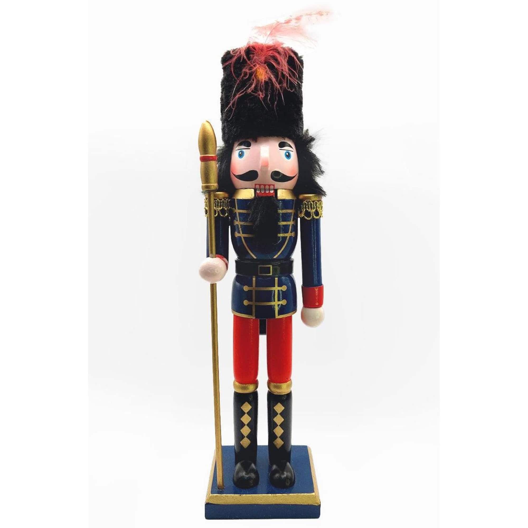 Wizardi 11.75" Classic Wooden Christmas Staffbearer Nutcracker Festive Decoration
